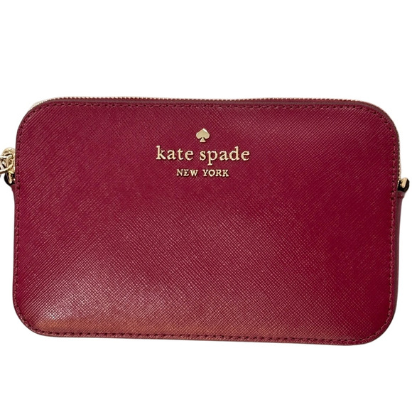 Kate Spade Double Zip Cameron Crossbody Saffiano Leather Blackberry - Picture 1 of 9